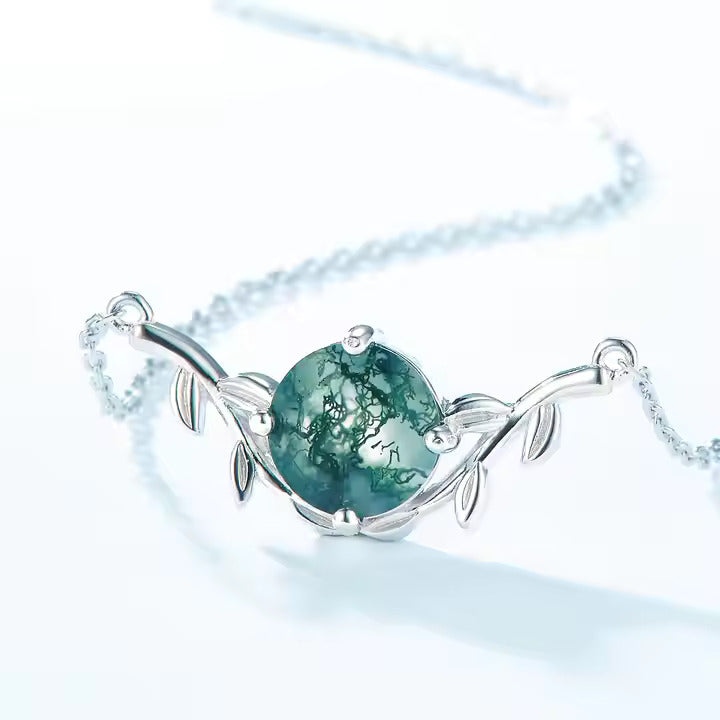 Moss Agate Elegance Pendant Necklace in 925 Sterling Silver