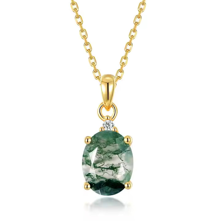 Green Moss Agate Harmony Oval Pendant Necklace