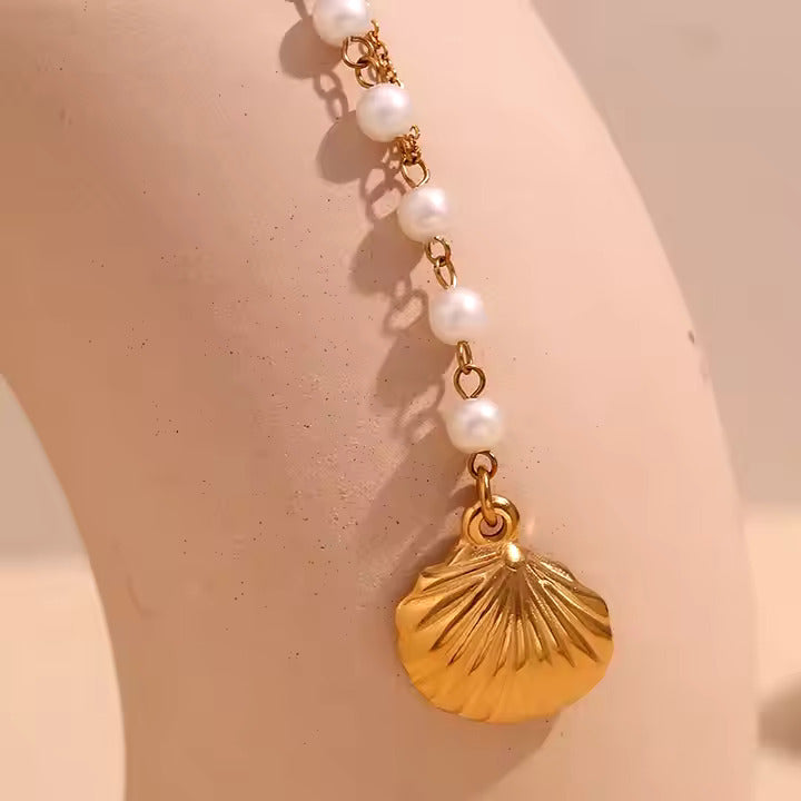 18K Gold-Plated Imitation Pearl Tassel Necklace in Stainless Steel