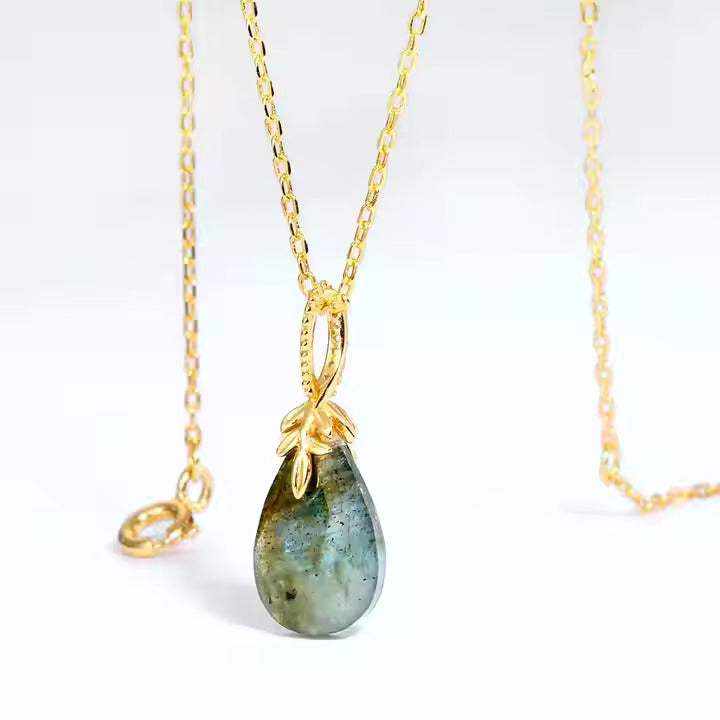 Labradorite Shimmer Pendant in S925 Yellow Gold-Plated Silver