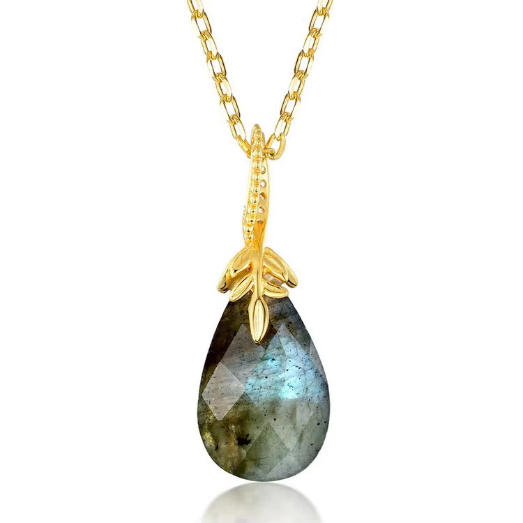 Labradorite Shimmer Pendant in S925 Yellow Gold-Plated Silver