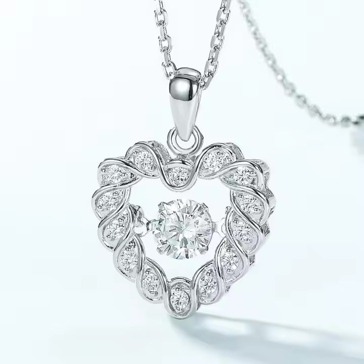 Moissanite Crystal Heart Pendant Necklace in 925 Silver