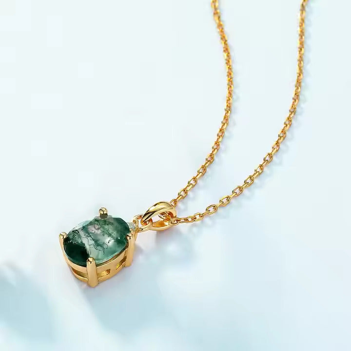 Green Moss Agate Harmony Oval Pendant Necklace