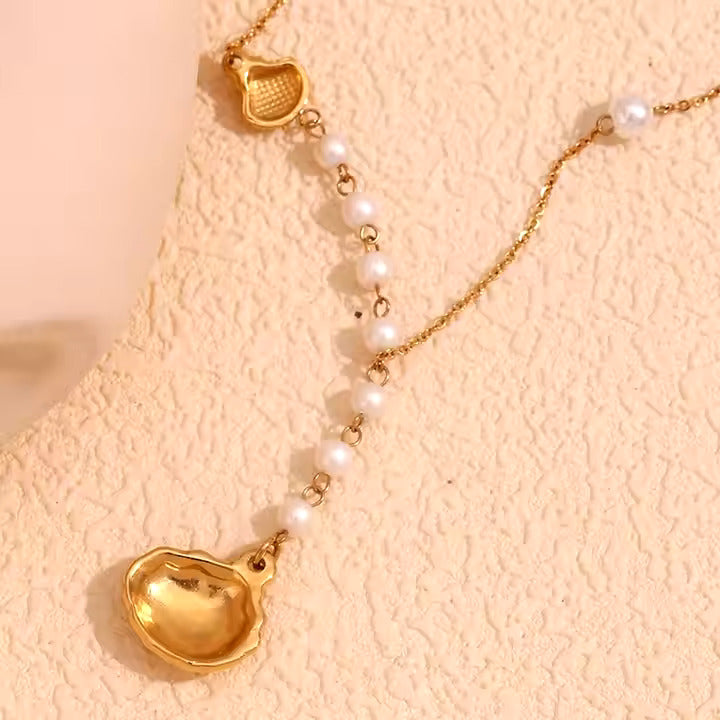 18K Gold-Plated Imitation Pearl Tassel Necklace in Stainless Steel