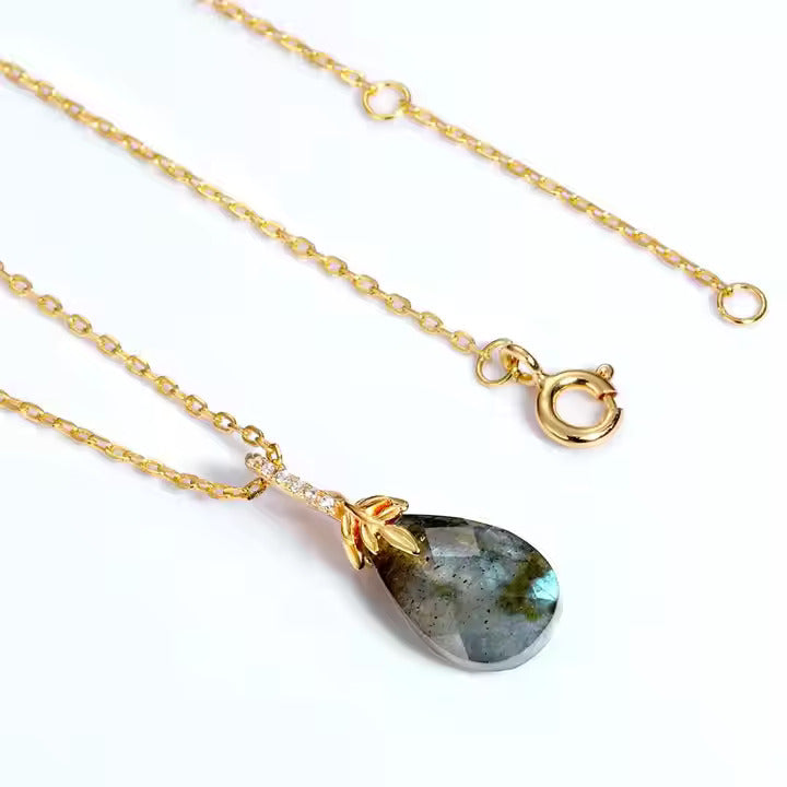 Labradorite Shimmer Pendant in S925 Yellow Gold-Plated Silver