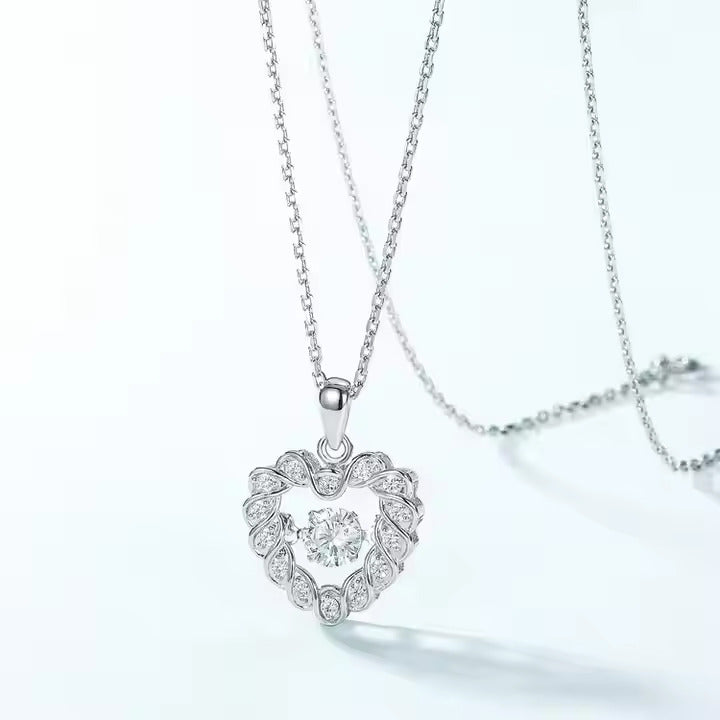 Moissanite Crystal Heart Pendant Necklace in 925 Silver