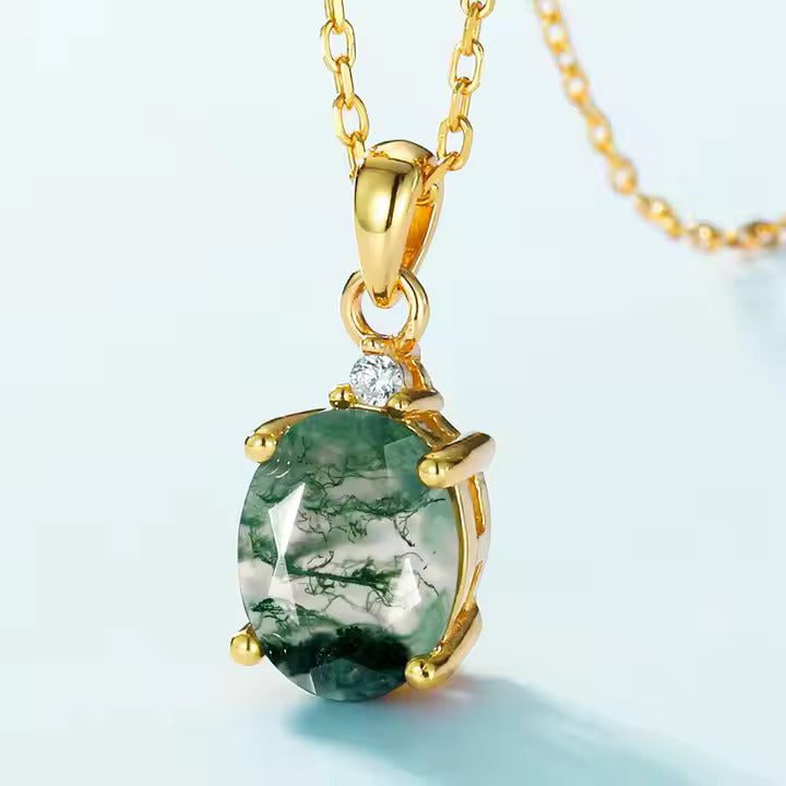 Green Moss Agate Harmony Oval Pendant Necklace