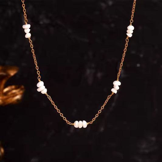 Dainty Freshwater Pearl Necklace with Gold-Plated Chain