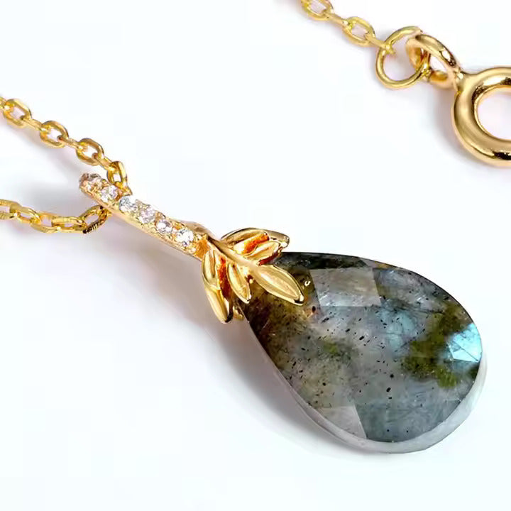 Labradorite Shimmer Pendant in S925 Yellow Gold-Plated Silver