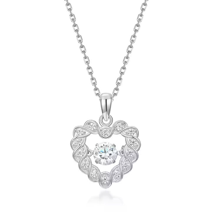 Moissanite Crystal Heart Pendant Necklace in 925 Silver