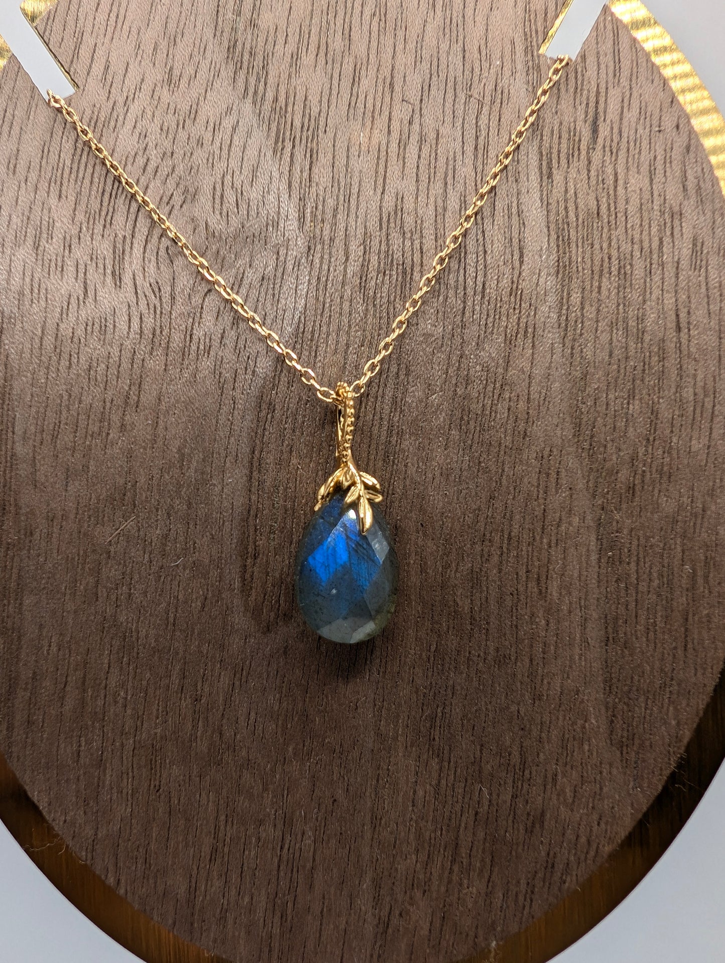 Labradorite Shimmer Pendant in S925 Yellow Gold-Plated Silver