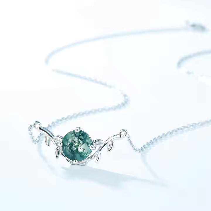 Moss Agate Elegance Pendant Necklace in 925 Sterling Silver