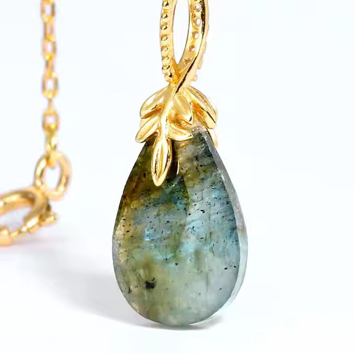 Labradorite Shimmer Pendant in S925 Yellow Gold-Plated Silver