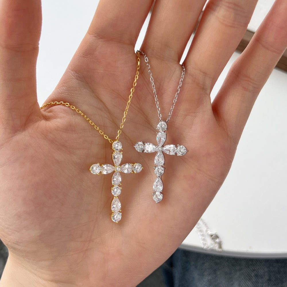 Faithful Elegance Pear Cross Necklace | 925 Sterling Silver