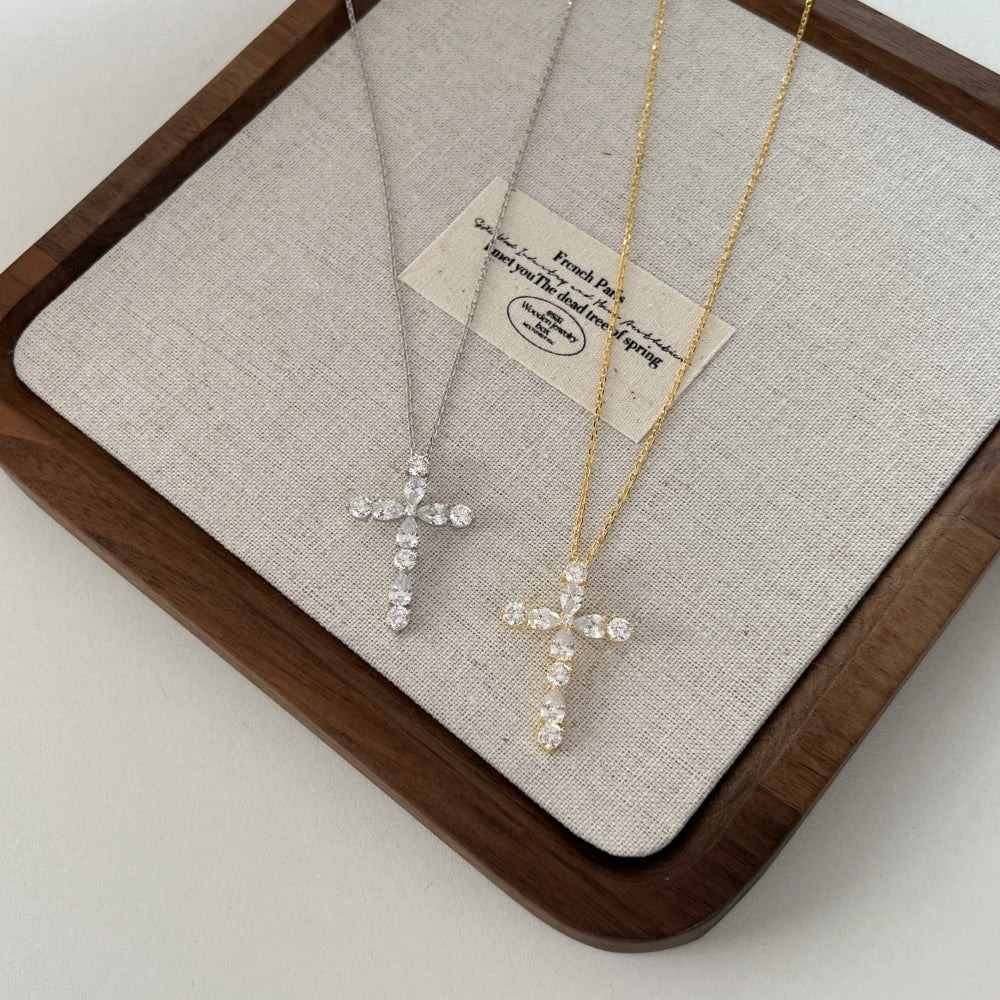 Faithful Elegance Pear Cross Necklace | 925 Sterling Silver