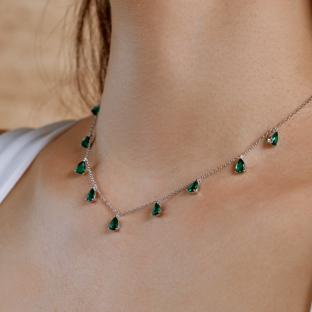 Marquise  Green Zircon Pendant Necklace | 925S Silver