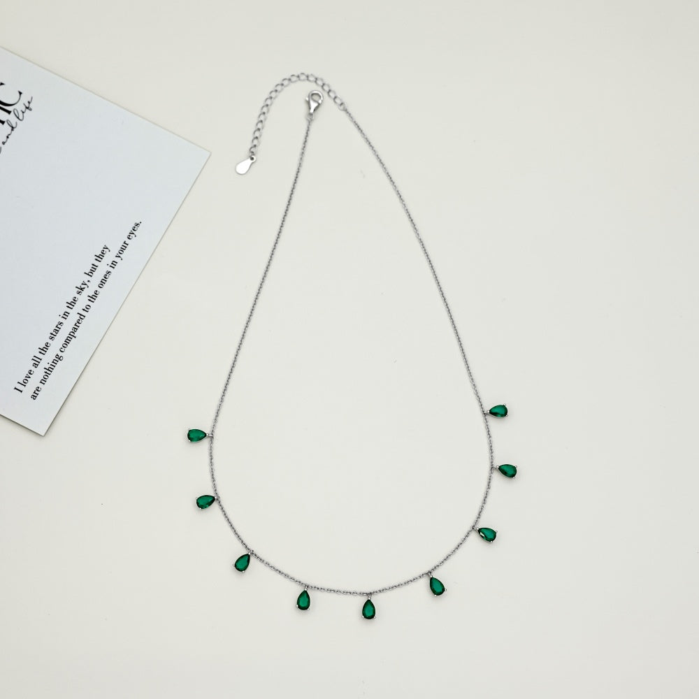 Marquise  Green Zircon Pendant Necklace | 925S Silver