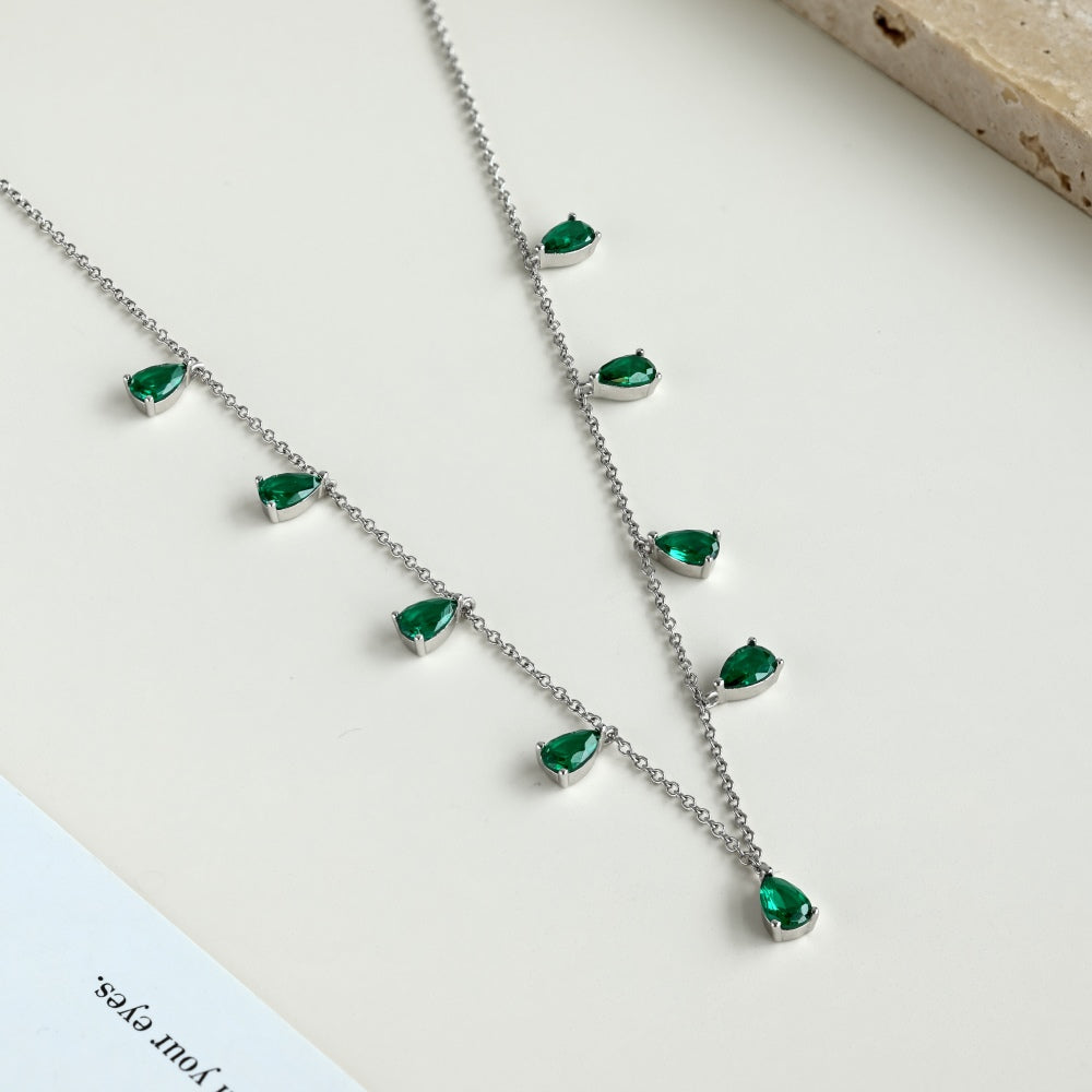 Marquise  Green Zircon Pendant Necklace | 925S Silver