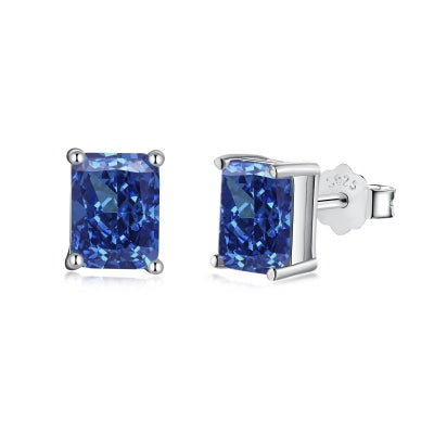 925 Sterling Silver Stud Earrings with 1-Carat 8A Blue Zircon - Minimalist Design, Perfect Gift for Her