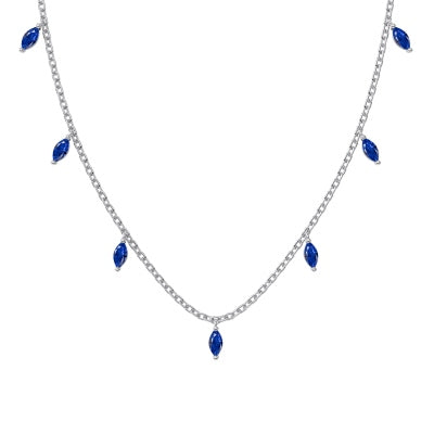 Elegant Marquise-Cut Gem Necklace in Sterling Silver with Blue Gemstone Drops