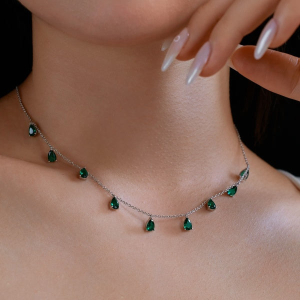 Marquise  Green Zircon Pendant Necklace | 925S Silver